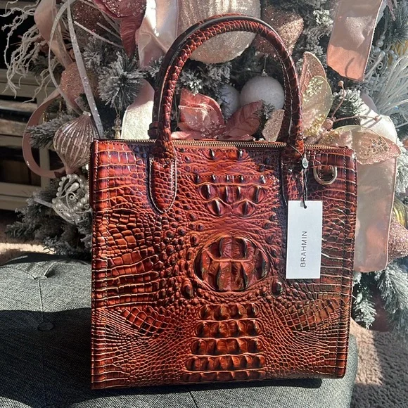 Brahmin Pecan Croc-Embossed Satchel - Picture 5 of 12